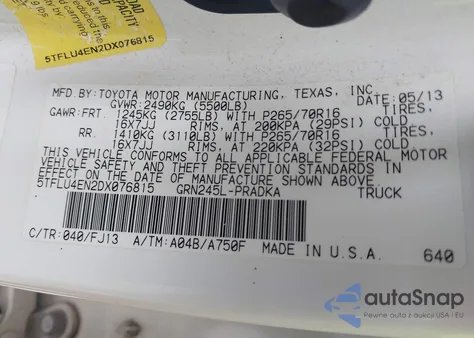 2013 Toyota Tacoma Double Cab from USA, damaged, VIN 5TFLU4EN2DX076815